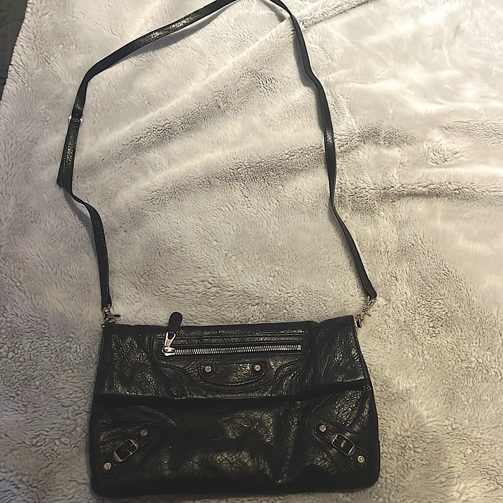 FLASH SALE-Balenciaga black leather crossbody absolute STEAL with silver accents